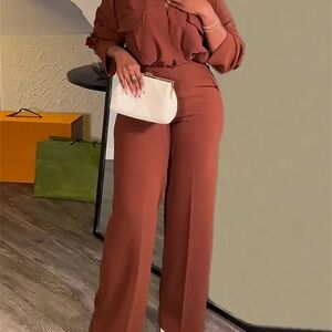 Brown Wide Leg High-Waisted Pants